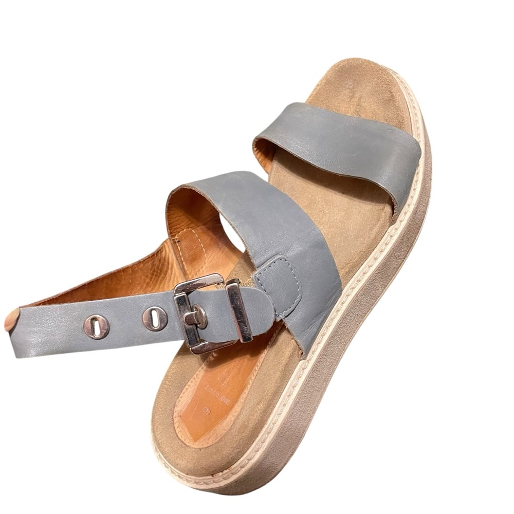 Aquatalia Ash Blue Leather Ankle Strap Wedge Sandal Women's Size 9‎ Comfortable - Picture 14 of 16